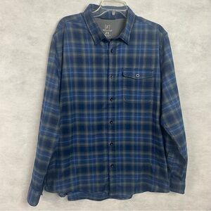 George Men's Navy and Olive Plaid Button Down Shirt